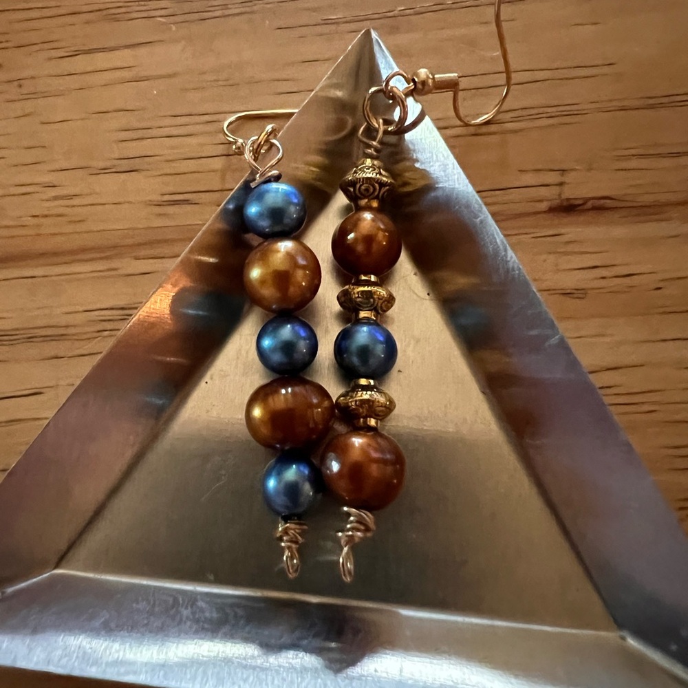 Elegant Blue and Brown Beaded Earrings